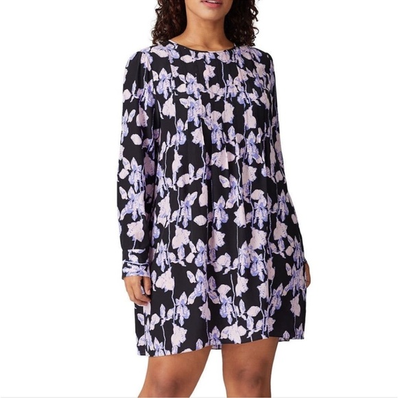 Diane Von Furstenberg Dresses & Skirts - Diane Von Furstenberg Black and Purple Floral Long Sleeve Dress - Size S